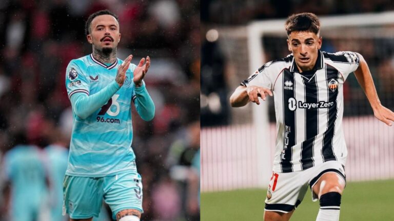 Álex Calatrava y Quilindschy Hartman, en un partido de LaLiga Hypermotion y la Premier League