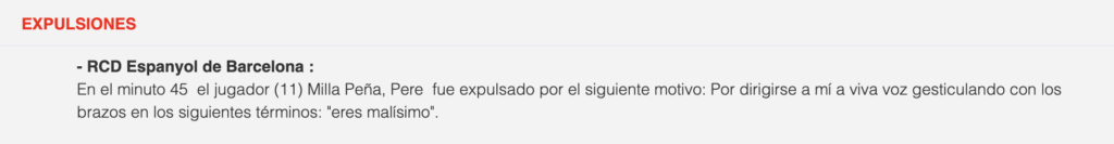 Hernández Hernández da su explicación en el acta arbitral sobre la expulsión de Pere Milla
