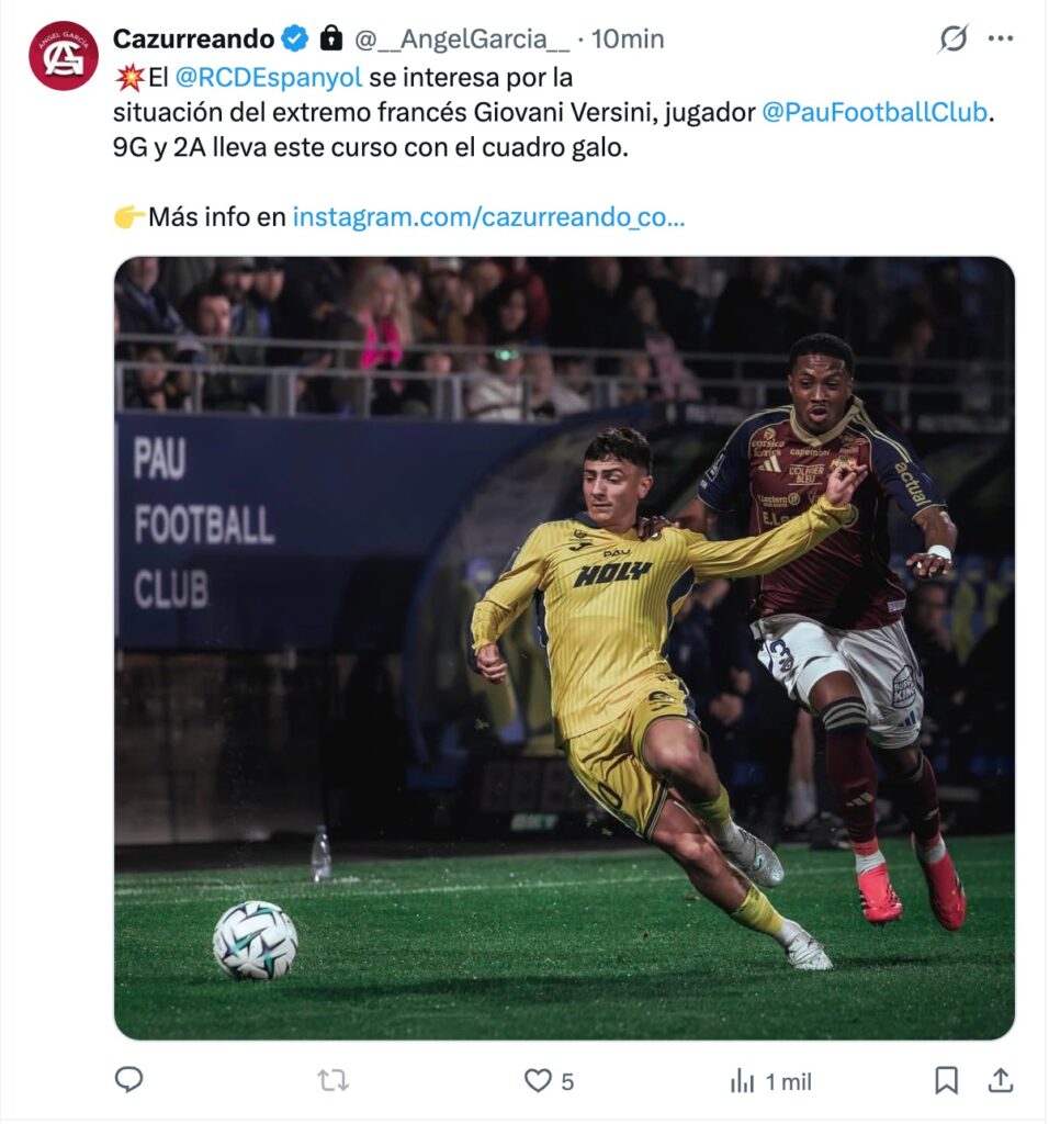 El nombre de Giovani Versini se relaciona con el Espanyol
