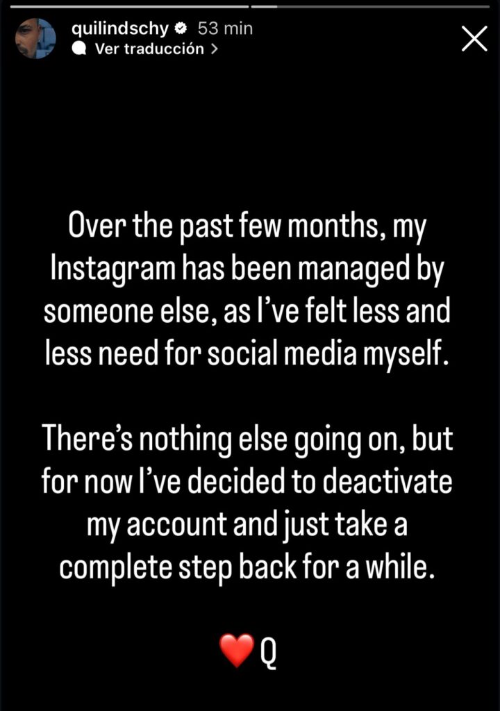 Quilindschy Hartman se comunica con su comunidad de Instagram a través de story