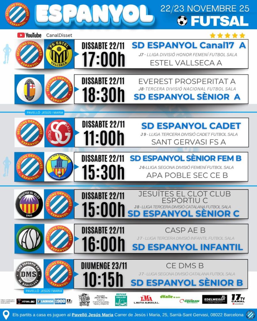 Agenda fútbol sala Seccions Deportives Espanyol