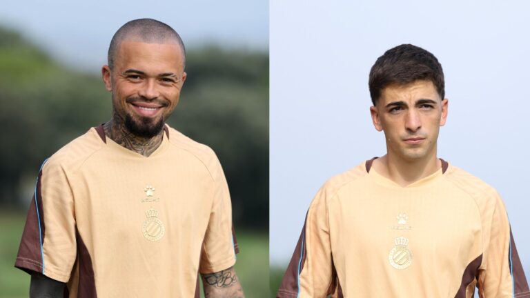 Quilindschy Hartman y Àlex Calatrava, en el stage de pretemporada del Espanyol en Torremirona