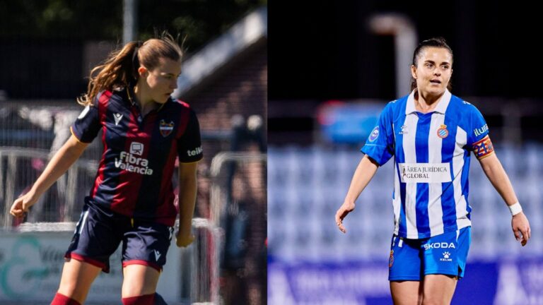 Anna Torrodà y Carol Marín, con las camisetas del Levante UD y Espanyol Femenino
