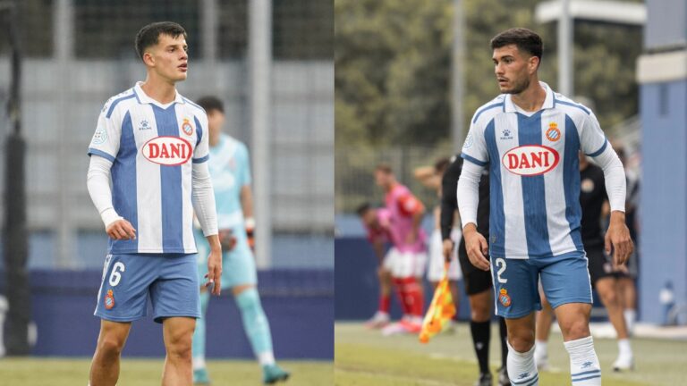 Ferran Gómez y Marcos Fernandez, en un partido de 2ªRFEF en la CE Dani Jarque