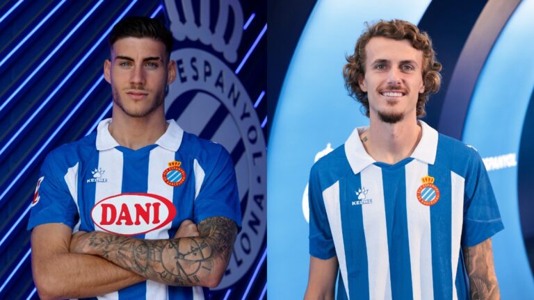 Roberto Fernández y Carlos Romero lucieron la blanquiazul a su llegada al Espanyol