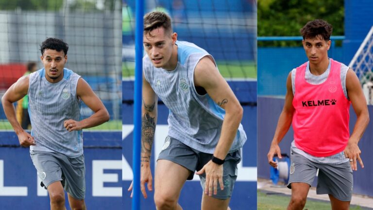 Omar El Hilali, Pol Lozano y Ramón Terrats ya lucen la ropa de entrenar de la temporada 2025-26 del Espanyol