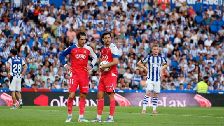 Pere Milla y Edu Expósito, en el Real Sociedad - Espanyol