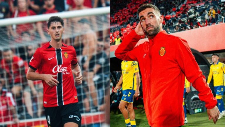 Marash Kumbulla y Sergi Darder, en un partido en Son Moix como jugadores del RCD Mallorca