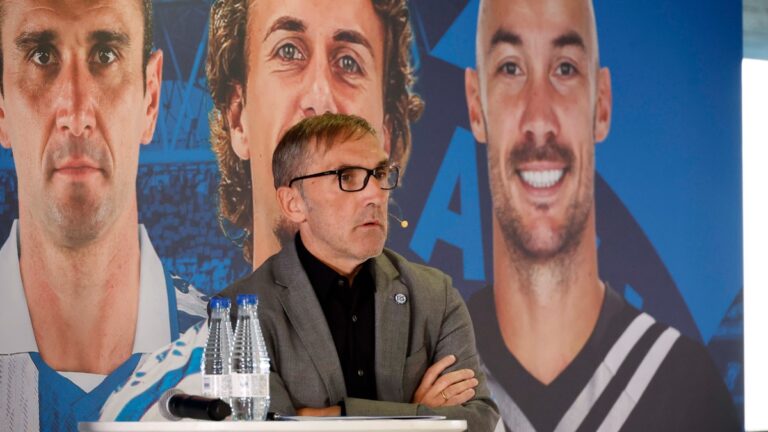 Fran Garagarza, en la presentación de Dmitrovic, Kike García y Carlos Romero en el RCDE Stadium