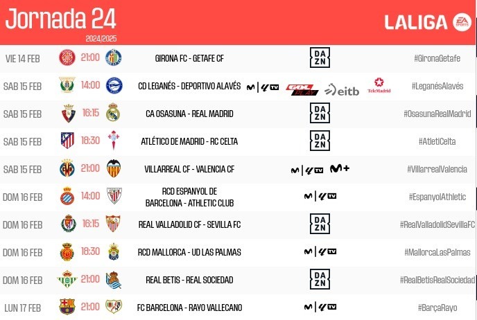 En la jornada 24 el Espanyol jugará a las 14.00 horas ante el Athletic Club