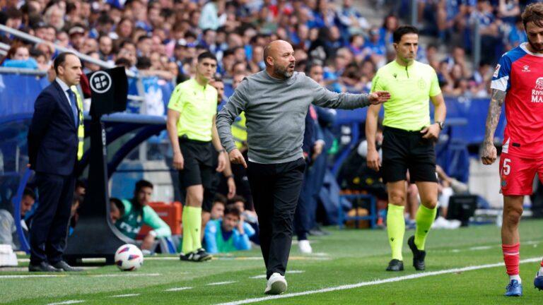 Manolo González, durante el Real Oviedo - Espanyol