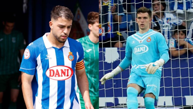 Omar Sadik y Ángel Fortuño, en un partido con el Espanyol