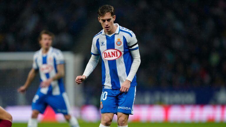 Pol Lozano, en el Espanyol - FC Barcelona de la primera vuelta