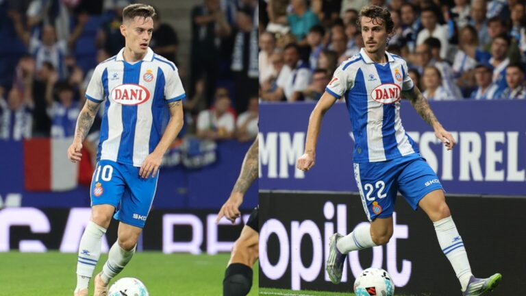Pol Lozano y Carlos Romero, en el Espanyol 2-2 Valencia CF