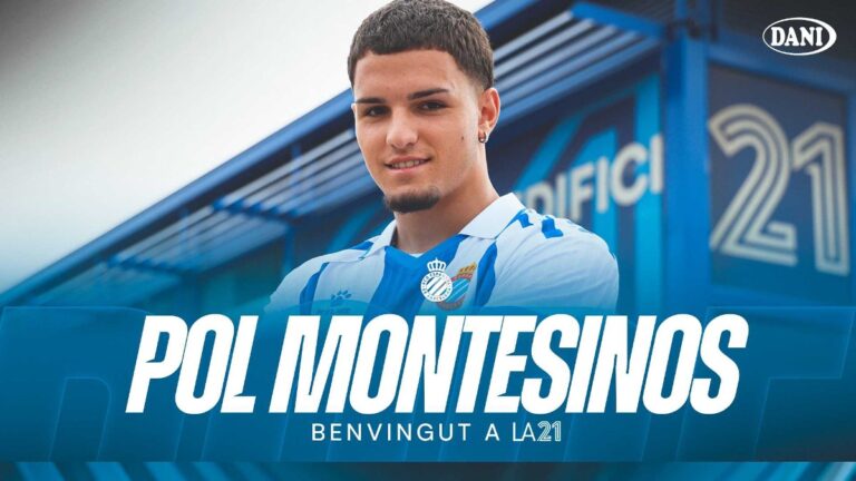 Pol Montesinos ya posa con la camiseta del Espanyol en la CE Dani Jarque