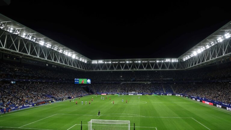 El Espanyol coloca redes en los fondos del RCDE Stadium de cara al derbi El RCDE Stadium durnate un partido de LaLiga del Espanyol