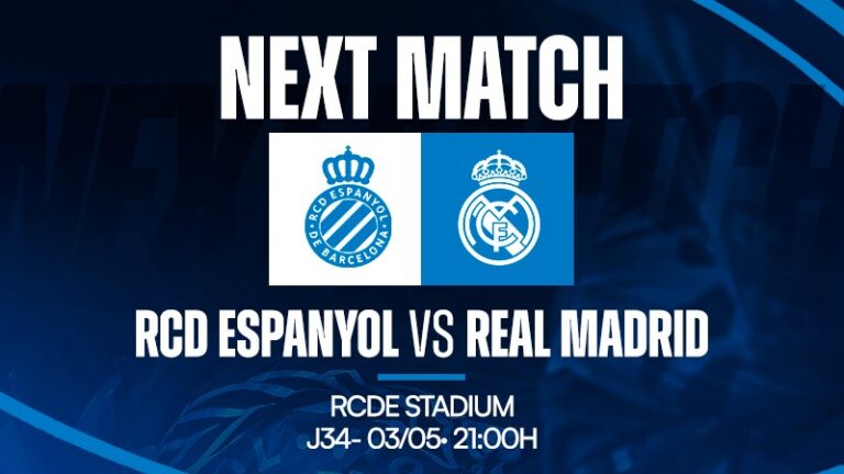 El Espanyol recibe al Real Madrid en el RCDE Stadium el domingo 3 de mayo a las 21.00 horas