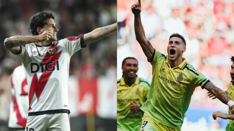 Sergio Camello y Roberto Fernández, en un partido con el Rayo Vallecano y el Espanyol