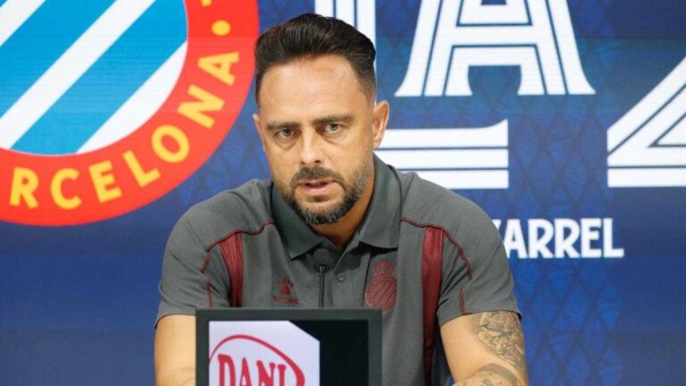 Sergio García, en la rueda de prensa de su presentación como nuevo entrenador del Espanyol B