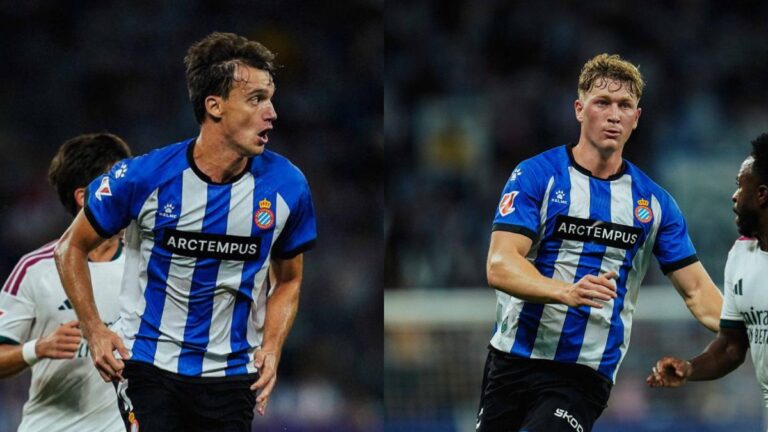 El vestuario del Espanyol no se hunde por la derrota ante el Real Madrid Urko González de Zárate y Clemens Riedel, en el Espanyol - Real Madrid